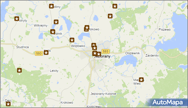 mapa Jeziorany powiat olsztyński, Jeziorany powiat olsztyński na mapie Targeo