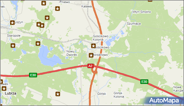 mapa Jordanowo gmina Świebodzin, Jordanowo gmina Świebodzin na mapie Targeo