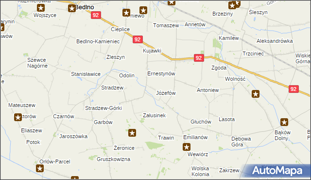 mapa Józefów gmina Bedlno, Józefów gmina Bedlno na mapie Targeo