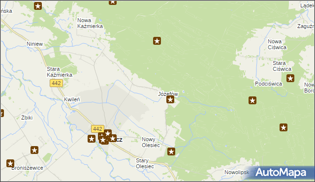 mapa Józefów gmina Chocz, Józefów gmina Chocz na mapie Targeo