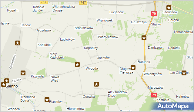 mapa Józefów gmina Lipsko, Józefów gmina Lipsko na mapie Targeo