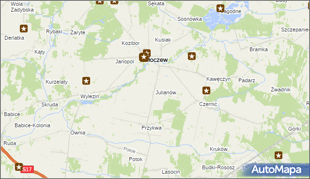 mapa Julianów gmina Kłoczew, Julianów gmina Kłoczew na mapie Targeo