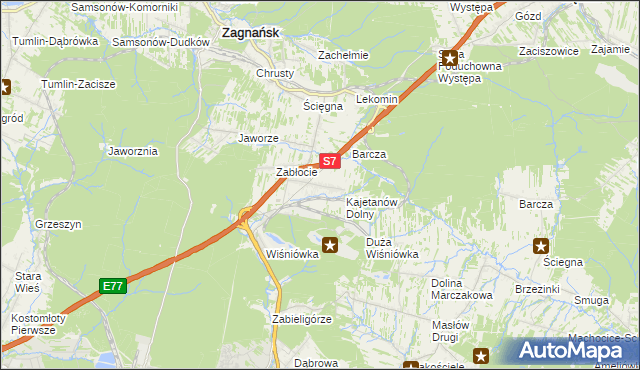 mapa Kajetanów gmina Zagnańsk, Kajetanów gmina Zagnańsk na mapie Targeo