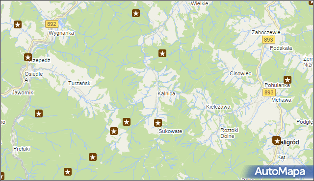 mapa Kalnica gmina Zagórz, Kalnica gmina Zagórz na mapie Targeo