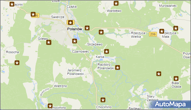 mapa Kania gmina Polanów, Kania gmina Polanów na mapie Targeo