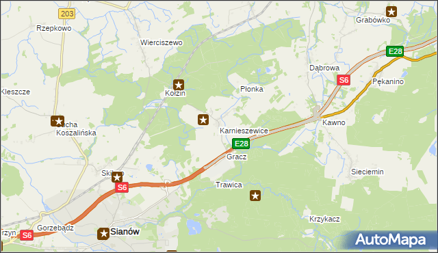 mapa Karnieszewice, Karnieszewice na mapie Targeo