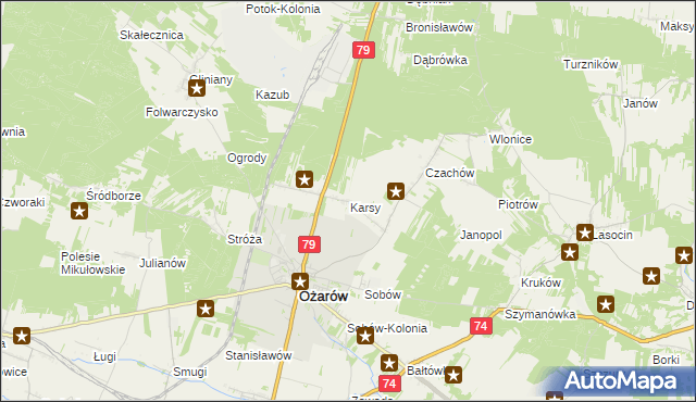 mapa Karsy gmina Ożarów, Karsy gmina Ożarów na mapie Targeo
