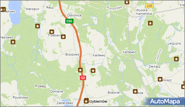 mapa Kartlewo gmina Przybiernów, Kartlewo gmina Przybiernów na mapie Targeo