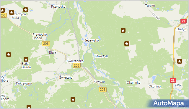 mapa Kawczyn gmina Miastko, Kawczyn gmina Miastko na mapie Targeo