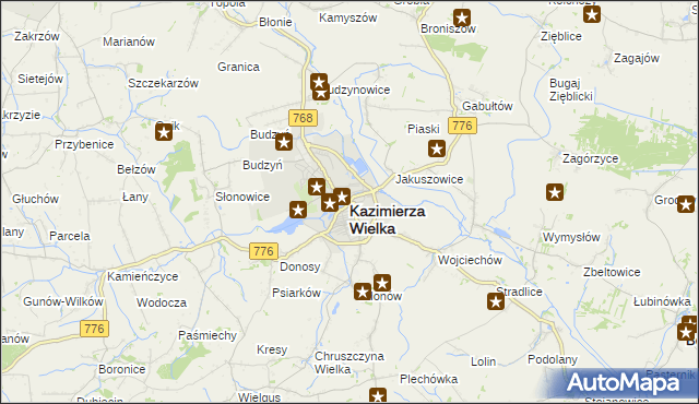 mapa Kazimierza Wielka, Kazimierza Wielka na mapie Targeo