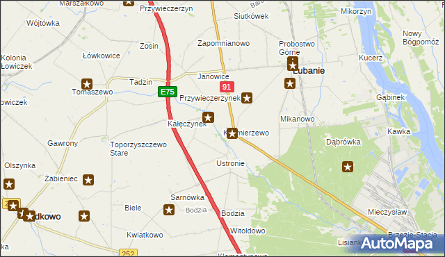 mapa Kaźmierzewo gmina Lubanie, Kaźmierzewo gmina Lubanie na mapie Targeo