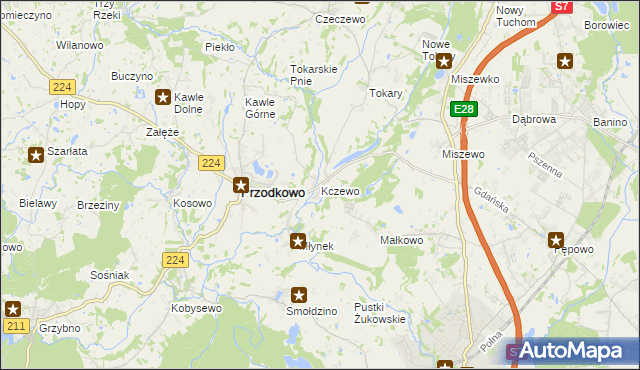 mapa Kczewo gmina Przodkowo, Kczewo gmina Przodkowo na mapie Targeo