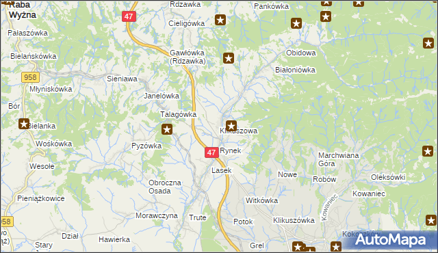 mapa Klikuszowa, Klikuszowa na mapie Targeo