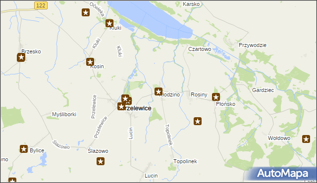 mapa Kłodzino gmina Przelewice, Kłodzino gmina Przelewice na mapie Targeo