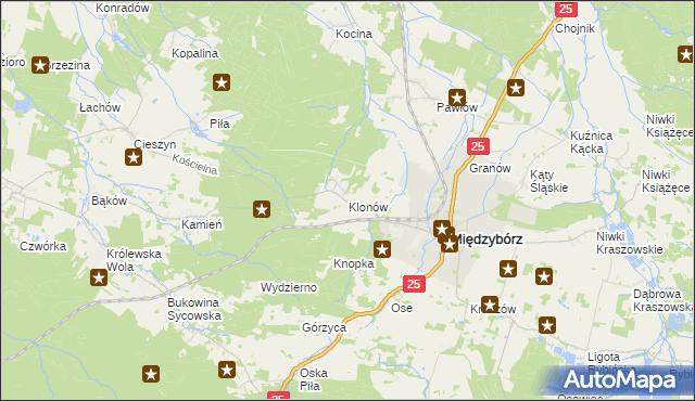 mapa Klonów gmina Międzybórz, Klonów gmina Międzybórz na mapie Targeo