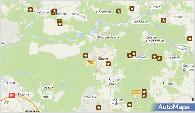 mapa Klucze powiat olkuski, Klucze powiat olkuski na mapie Targeo