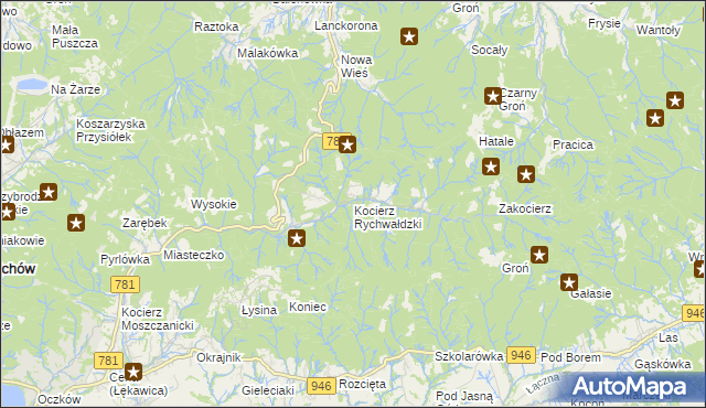 mapa Kocierz Rychwałdzki, Kocierz Rychwałdzki na mapie Targeo