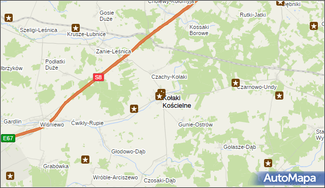mapa Kołaki Kościelne, Kołaki Kościelne na mapie Targeo