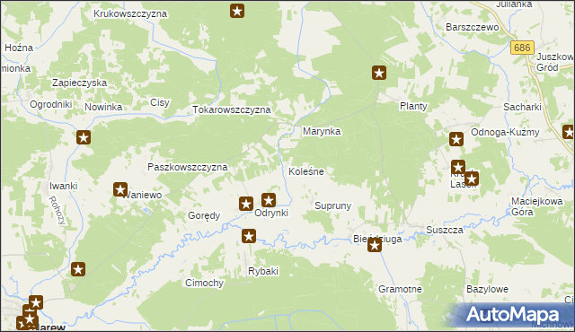 mapa Koleśne, Koleśne na mapie Targeo