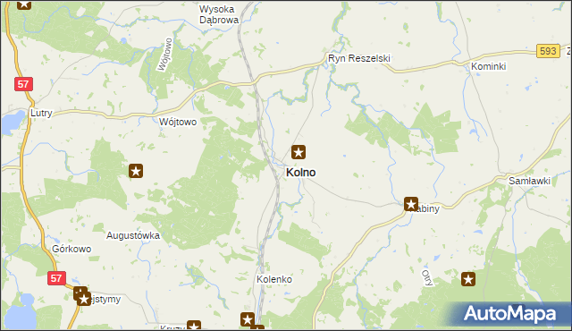 mapa Kolno powiat olsztyński, Kolno powiat olsztyński na mapie Targeo