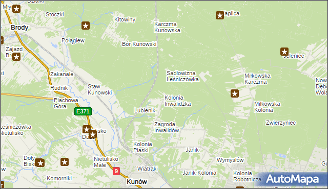 mapa Kolonia Inwalidzka, Kolonia Inwalidzka na mapie Targeo