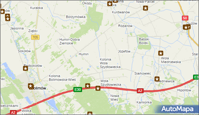 mapa Kolonia Wola Szydłowiecka, Kolonia Wola Szydłowiecka na mapie Targeo