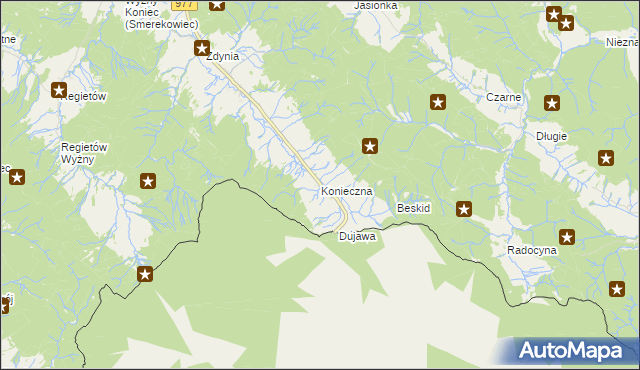 mapa Konieczna gmina Uście Gorlickie, Konieczna gmina Uście Gorlickie na mapie Targeo