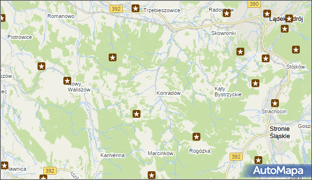 mapa Konradów gmina Lądek-Zdrój, Konradów gmina Lądek-Zdrój na mapie Targeo