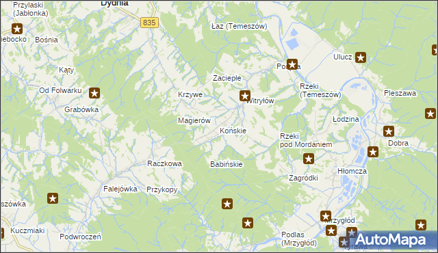 mapa Końskie gmina Dydnia, Końskie gmina Dydnia na mapie Targeo