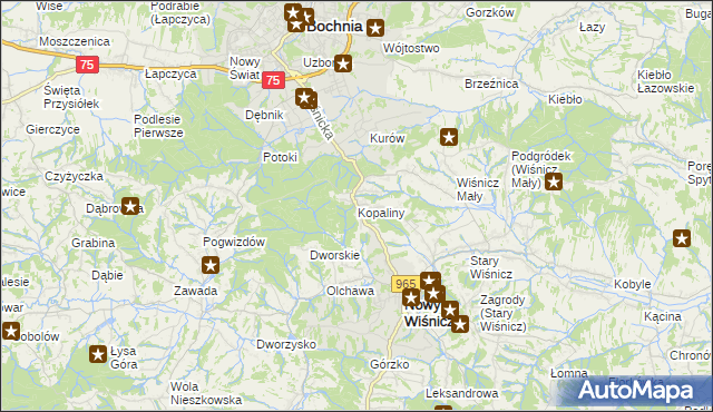 mapa Kopaliny gmina Nowy Wiśnicz, Kopaliny gmina Nowy Wiśnicz na mapie Targeo