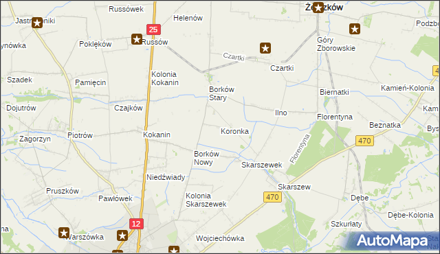 mapa Koronka, Koronka na mapie Targeo