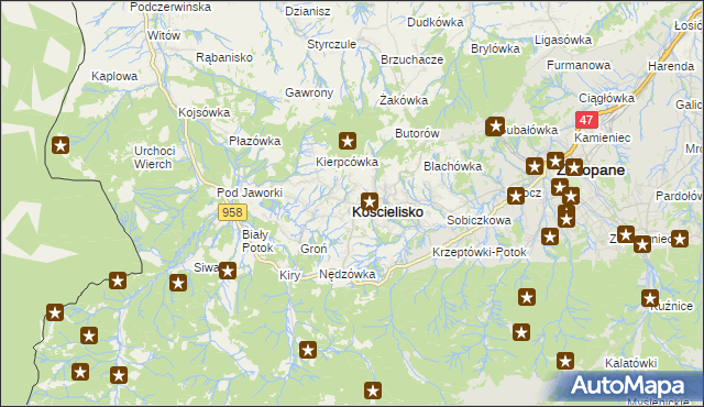 mapa Kościelisko, Kościelisko na mapie Targeo