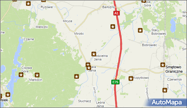 mapa Kościelna Jania, Kościelna Jania na mapie Targeo