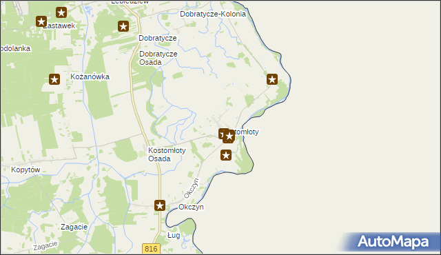 mapa Kostomłoty gmina Kodeń, Kostomłoty gmina Kodeń na mapie Targeo