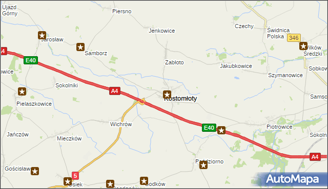 mapa Kostomłoty powiat średzki, Kostomłoty powiat średzki na mapie Targeo