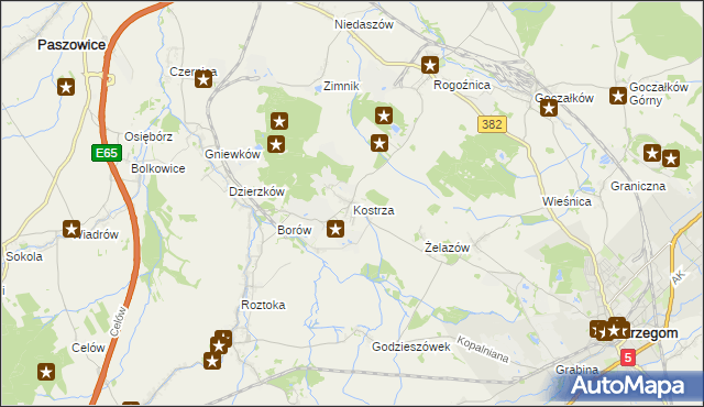 mapa Kostrza gmina Strzegom, Kostrza gmina Strzegom na mapie Targeo