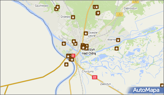 mapa Kostrzyn nad Odrą, Kostrzyn nad Odrą na mapie Targeo