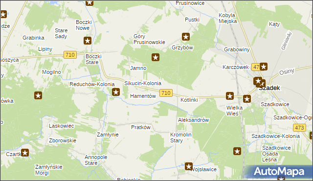 mapa Kotliny gmina Szadek, Kotliny gmina Szadek na mapie Targeo