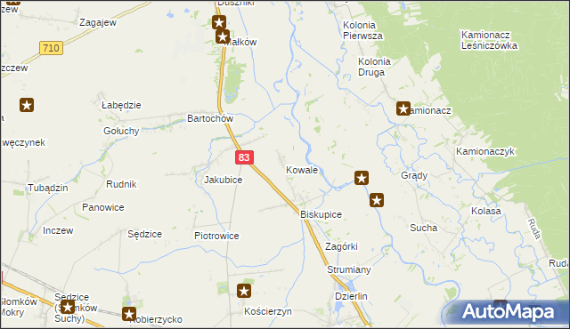 mapa Kowale gmina Sieradz, Kowale gmina Sieradz na mapie Targeo