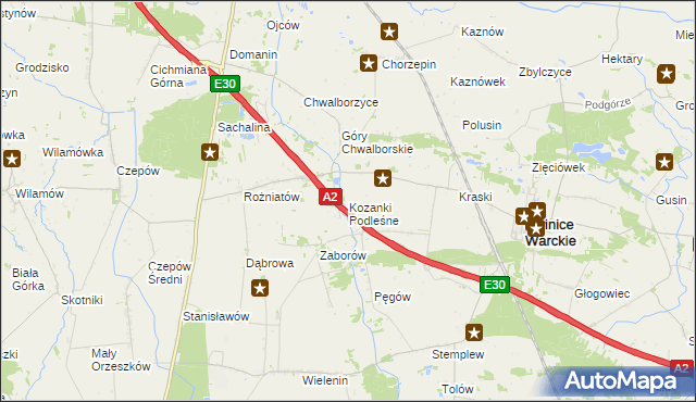 mapa Kozanki Podleśne, Kozanki Podleśne na mapie Targeo