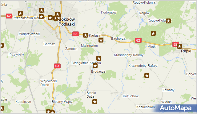 mapa Krasnodęby-Sypytki, Krasnodęby-Sypytki na mapie Targeo