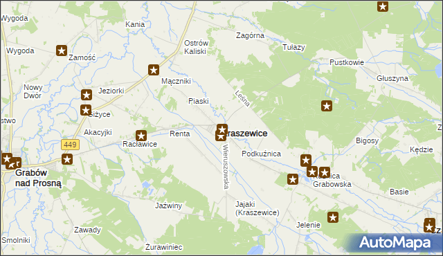 mapa Kraszewice powiat ostrzeszowski, Kraszewice powiat ostrzeszowski na mapie Targeo
