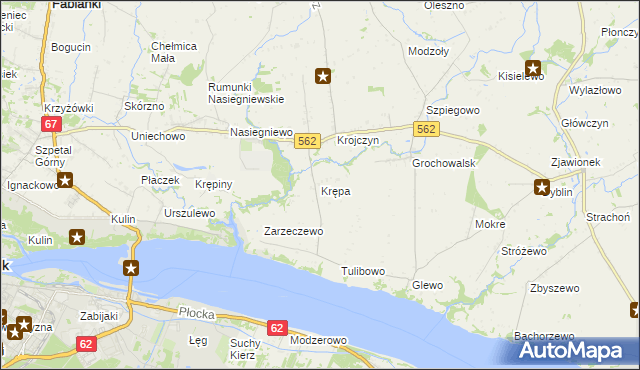 mapa Krępa gmina Dobrzyń nad Wisłą, Krępa gmina Dobrzyń nad Wisłą na mapie Targeo