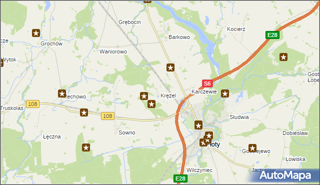 mapa Krężel gmina Płoty, Krężel gmina Płoty na mapie Targeo