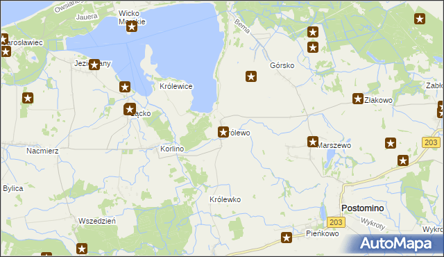 mapa Królewo gmina Postomino, Królewo gmina Postomino na mapie Targeo