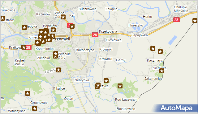 mapa Krówniki gmina Przemyśl, Krówniki gmina Przemyśl na mapie Targeo