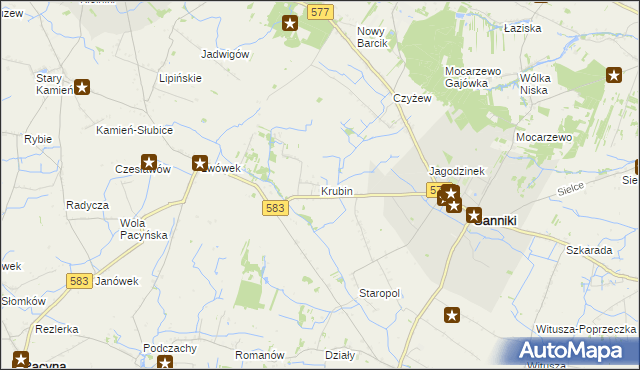 mapa Krubin gmina Sanniki, Krubin gmina Sanniki na mapie Targeo