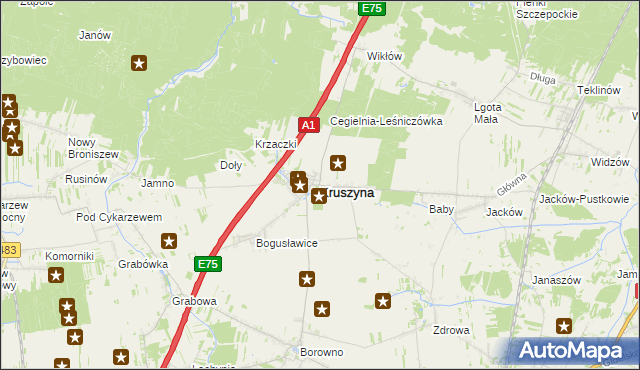 mapa Kruszyna powiat częstochowski, Kruszyna powiat częstochowski na mapie Targeo