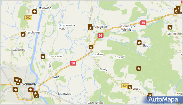 mapa Krzelów gmina Wińsko, Krzelów gmina Wińsko na mapie Targeo