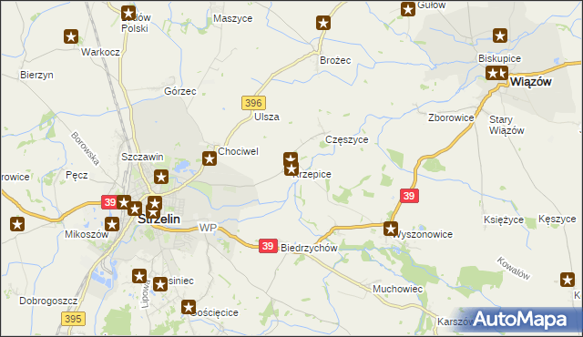 mapa Krzepice gmina Strzelin, Krzepice gmina Strzelin na mapie Targeo